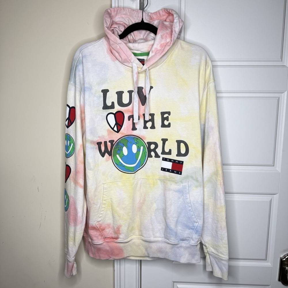 Tommy Jeans Tie Dye Hoodie Men's Medium Multicolored Earth Day Hippie Boho